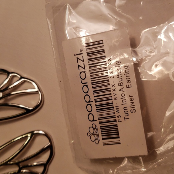 Silver Butterfly Earrings Paparazzi - Picture 3 of 3